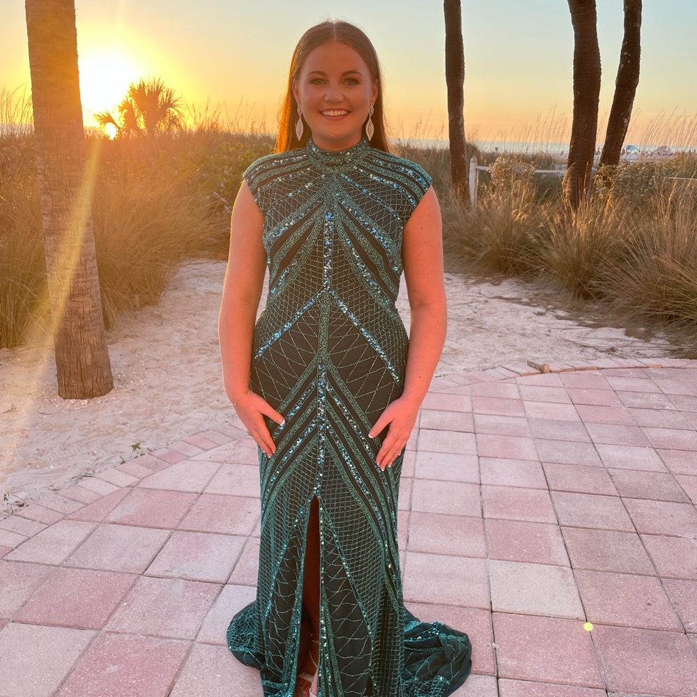 Stunning Teal Sequin Prom Dress